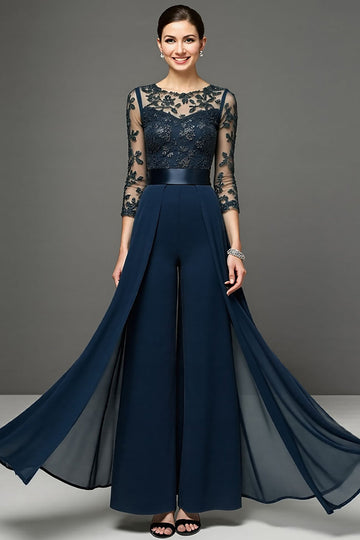 Navy Long Mother Of The Bride Jumpsuit With Streamer